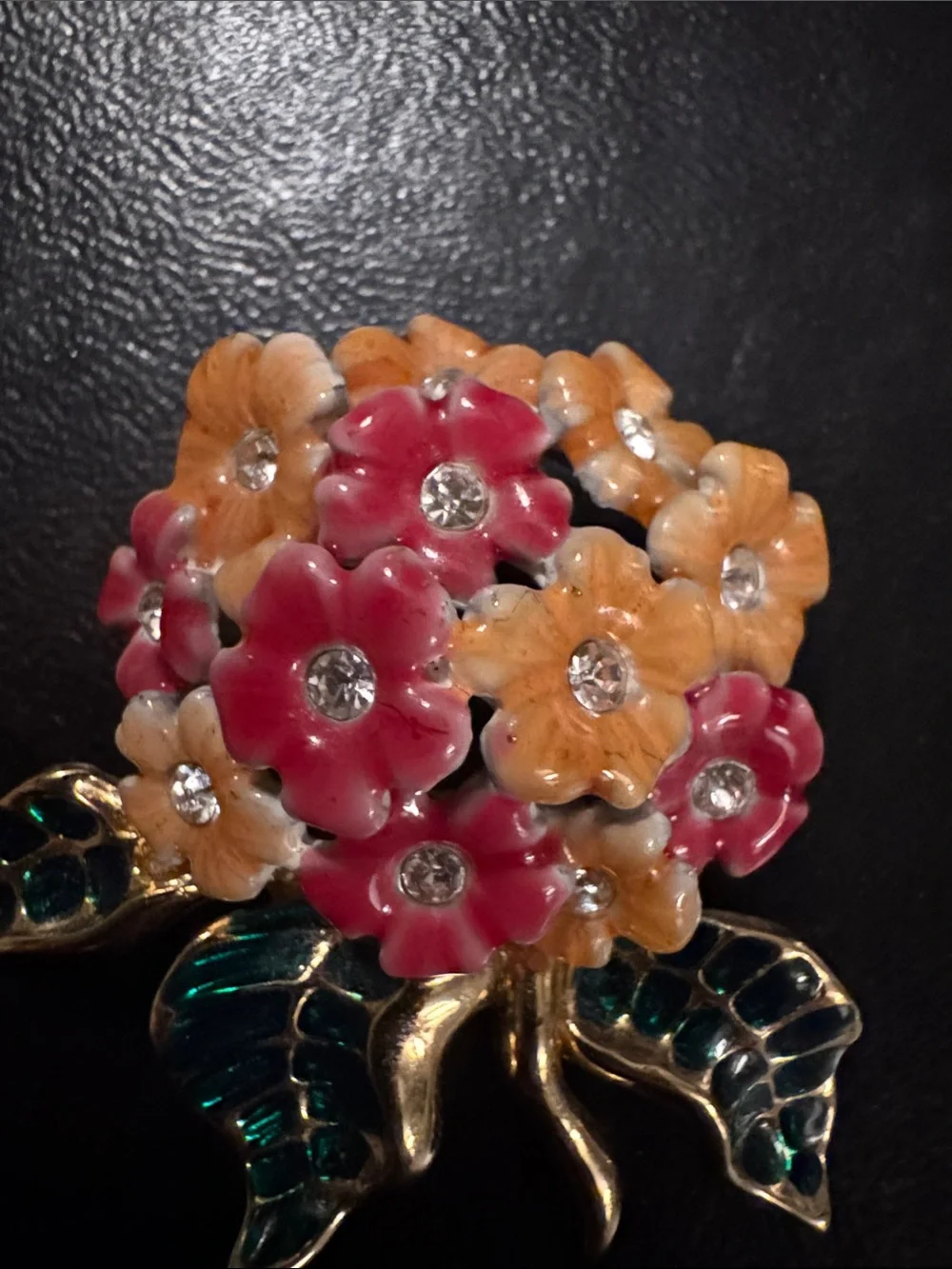 JOAN RIVERS Pink Bouquet Flower Pin Brooch 3D Rhinestones Enamel Signed